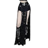 win2win Women Goth Split Lace Sheer Mesh Long Maxi Skirt - Punk Floral See Through Grunge Style Dance Club