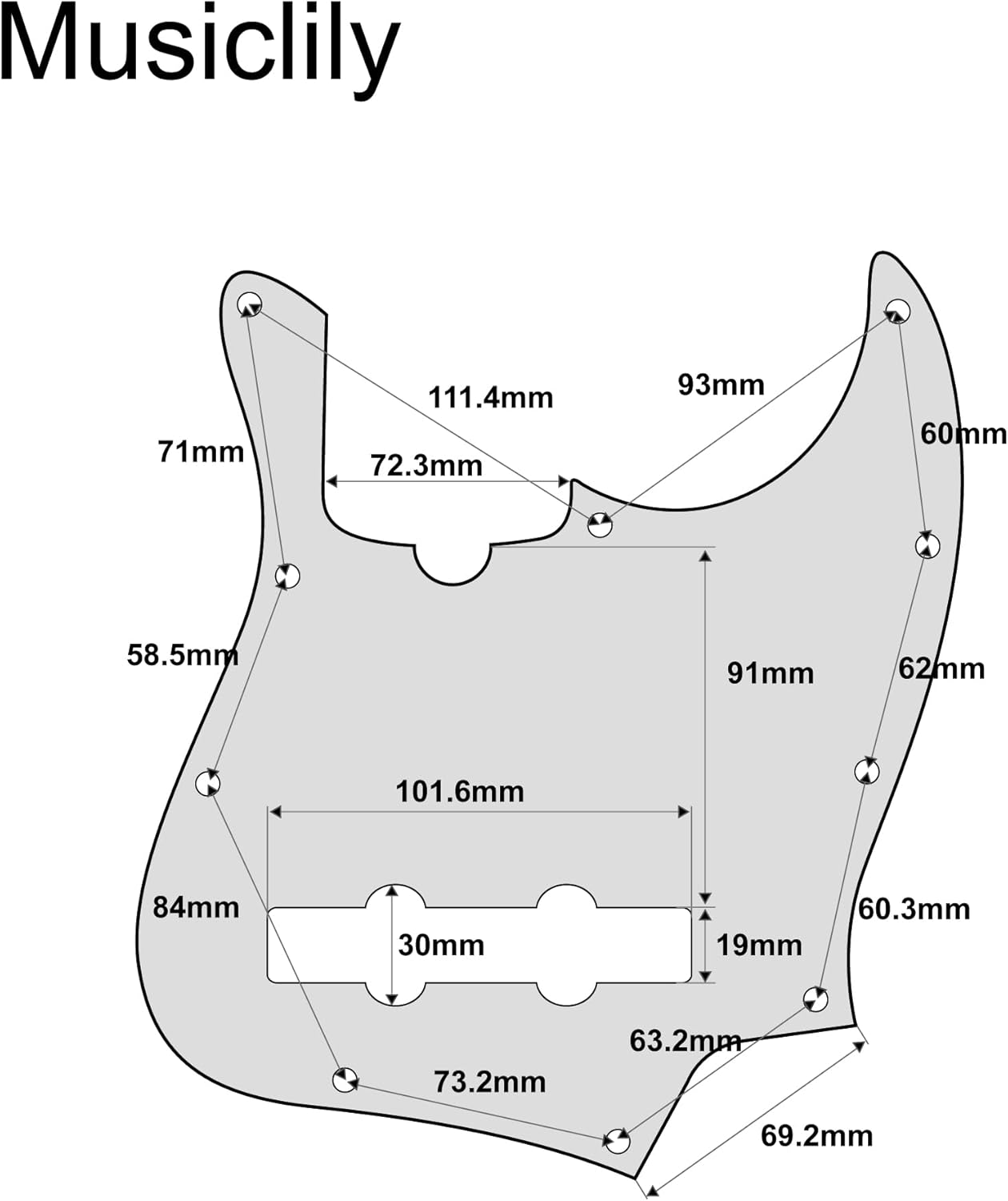 Vedere detaliată a pickguard-ului