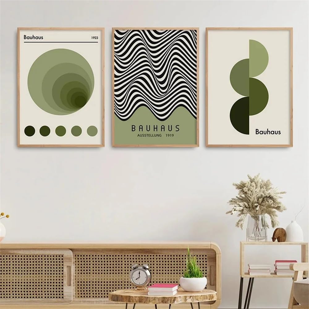 WUHBCZ Art Pictures-Modern Minimalist Wall Art Canvas Poster Bauhaus Green Abstract Canvas Painting Poster Print Home Bedroom Living Room Decoration-50 * 70cm/3PCS (No Frame)