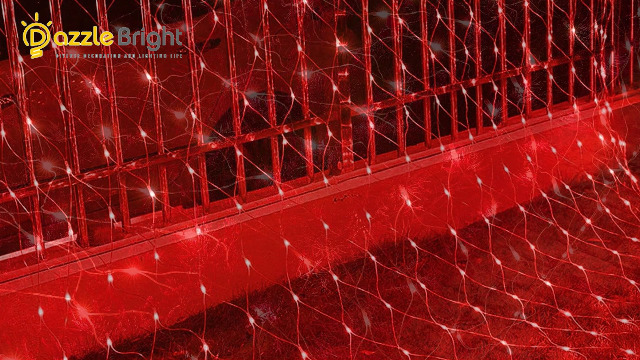 Image of Dazzle Bright Christmas Net Lights, 360 LED 12FT x 5 FT Transparent Wire Waterproof Connectable String Lights with 8 Modes Christmas Outdoor Lights for Bushes Garden Party Holiday Decoration (Red)