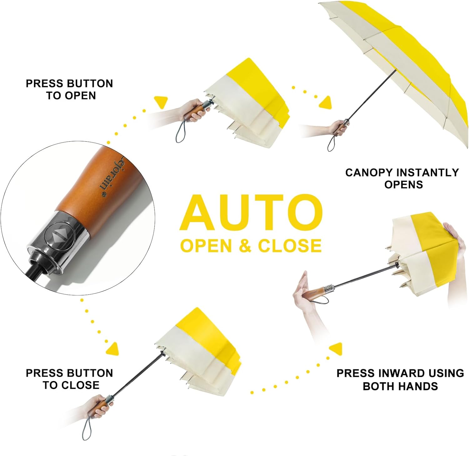 Lejorain Compact Golf Umbrella Large - 54inch Travel Big Portable Automatic Folding Umbrella Windproof for Men Heavy Duty 210T Dupont Teflon Coated Umbrella for Rain - Image 5