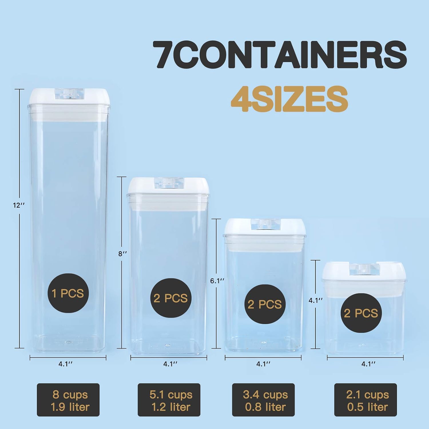 Food Storage Containers Sealed with Easy Lock Lids,7 Pcs BPA Free Clear Plastic Pantry Organization and Storage for Kitchen,Include Labels/Chalk Marker/Spoons/Brush.(White)