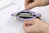 Vista 92 de Carteras pequeñas de cuero delgado para mujeres, tarjetero, cartera, monedero con llavero beige (B-Beige)