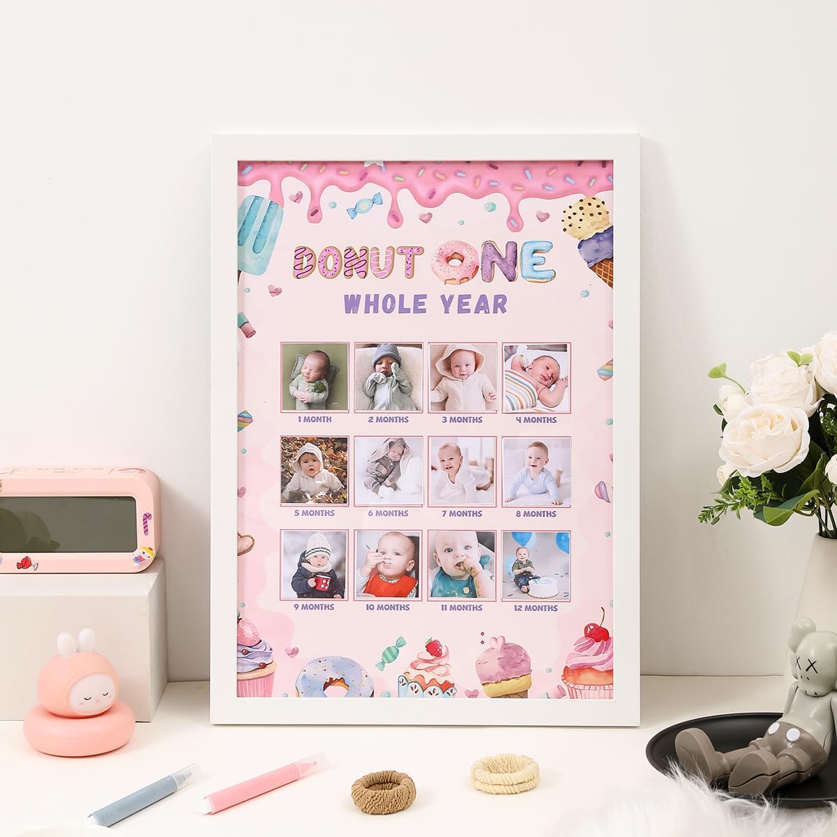 Sweet One Birthday Photo Board - Newborn 1-12 Months Photo Display, Girl 1st Birthday Celebration Photo Board, My First Year Photo Board