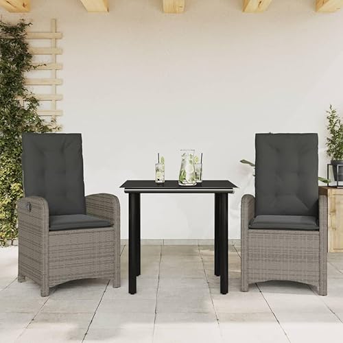 3 Piece Patio Dining Set with Cushions, Gray Poly Rattan