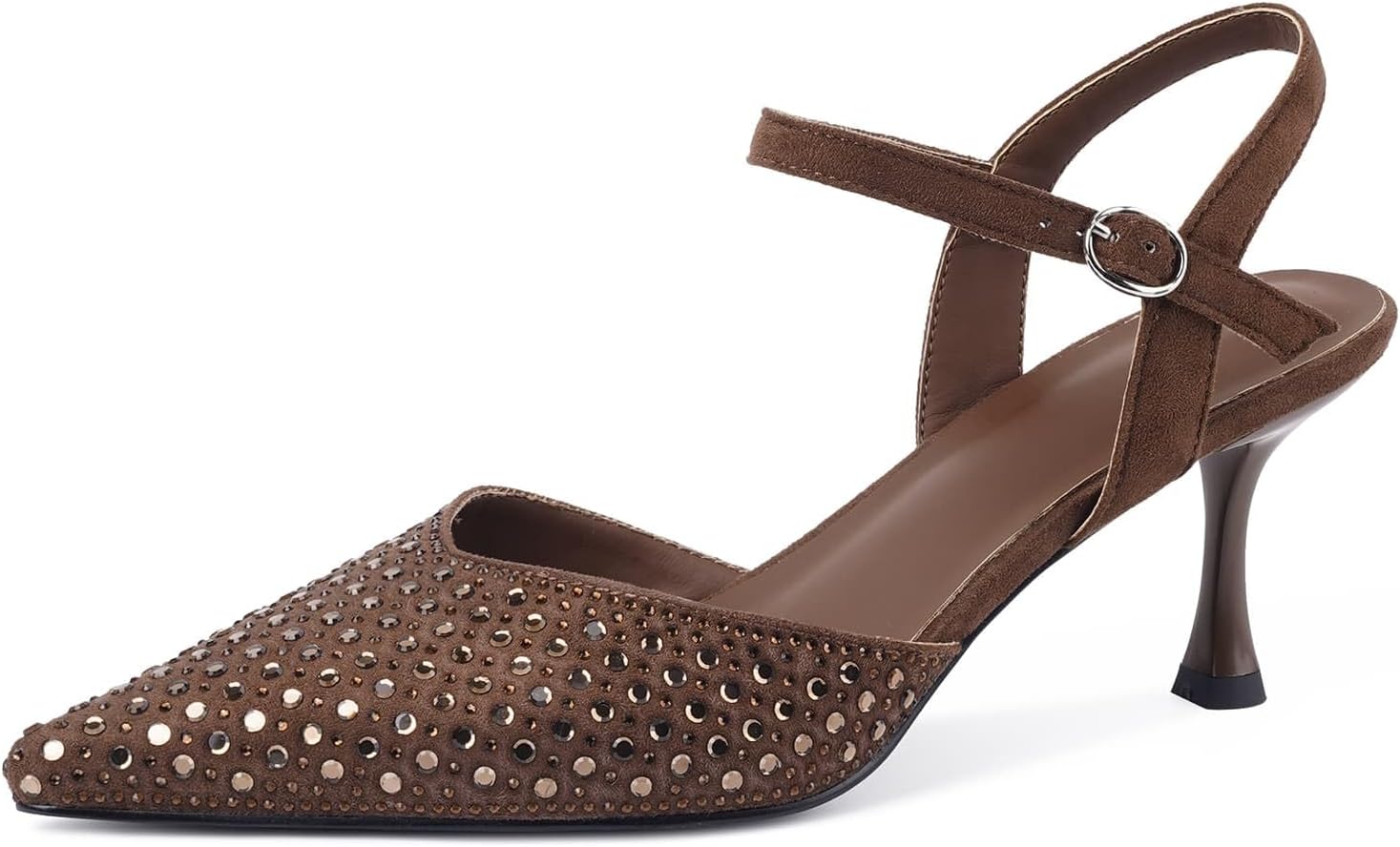 CORNMOOD Slingback Kitten Heels for Women Pointed Toe Stiletto Low Heels with Buckle Strap Heeled Pumps Sandals