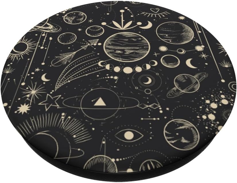 Mystic Astrology Moon Sun Stars Planets Pattern Black PopSockets Adhesive PopGrip - Image 2