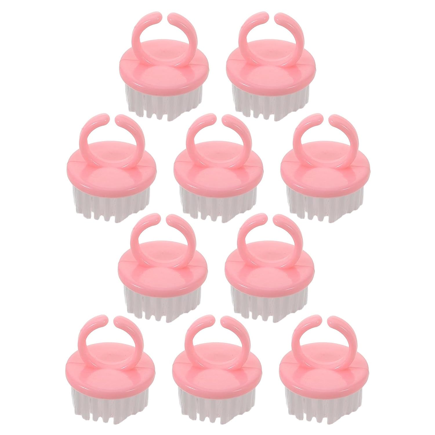 Nail Dust Brush Dual Functionality for Fingernails and Toenails 10pcs Pink Ring Shaped with Easy Handle Grip Polystyrene and Pp Bristles Detailed Cleaner for Manicure and Pedicure