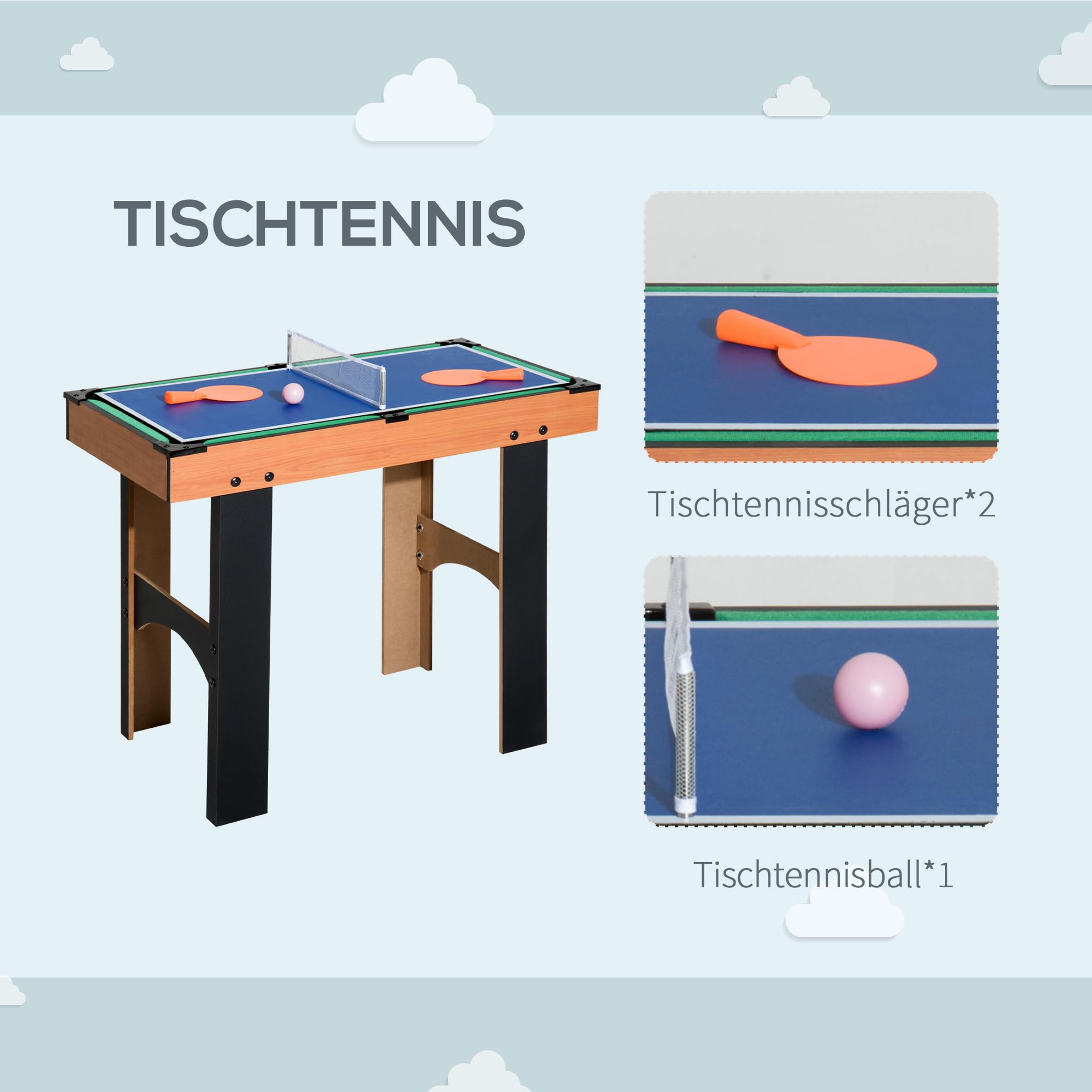 HOMCOM 4-in-1 Multispieltisch Multifunktionsspieltisch mit Tischhockey Tischfußball Billard Tischtennis Multigame Spieltisch aus MDF, 92 x 78 x 80cm