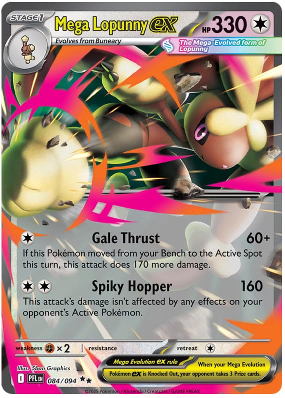 Mega Lopunny ex 084/094 Double Rare Pokemon Card | Mega Evolution Phantasmal Flames | ME02 | Titan Authenticated