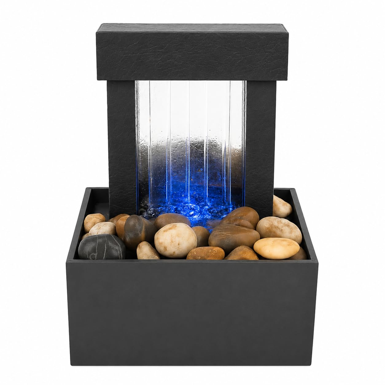 Tabletop Water Fountain with LED Light & Natural Pebbles | USB Powered Indoor Desktop Waterfall Fountain | Relaxing Zen Water Feature for Home, Office, Meditation Room, Living Room & Bedroom Decor-image-1