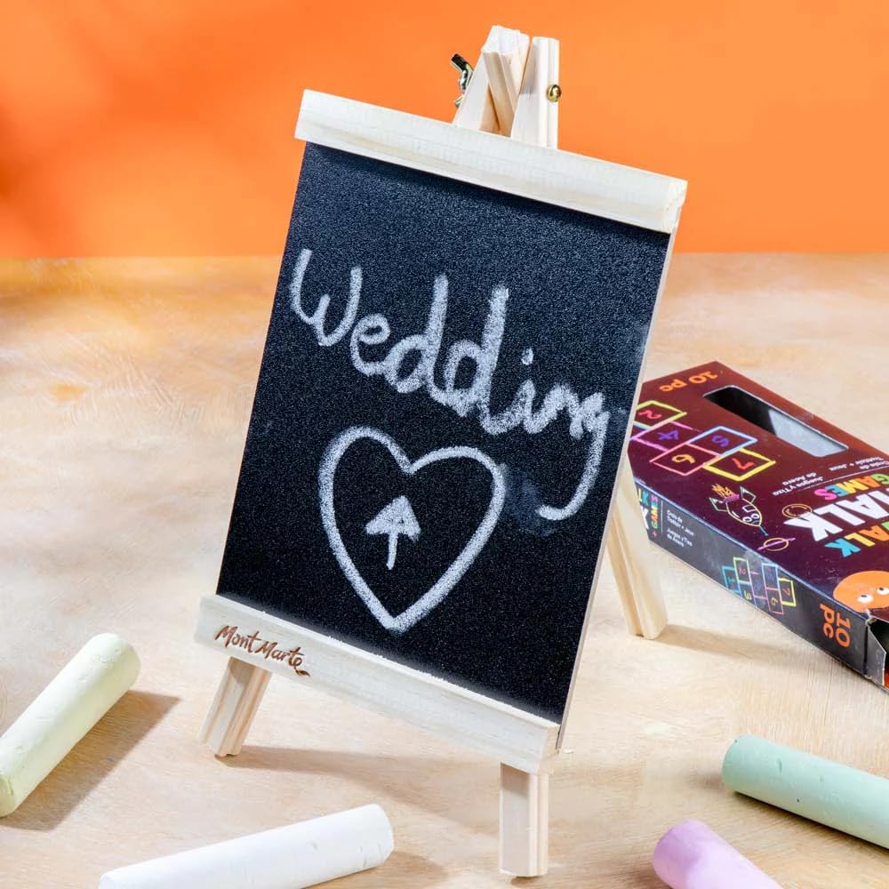 Mont Marte Chalkboard Easel - Compact Chalk Board on Pine Wood Easel - Small Chalkboard with Stand - 27.5 x 17 x 10 cm - Image 2