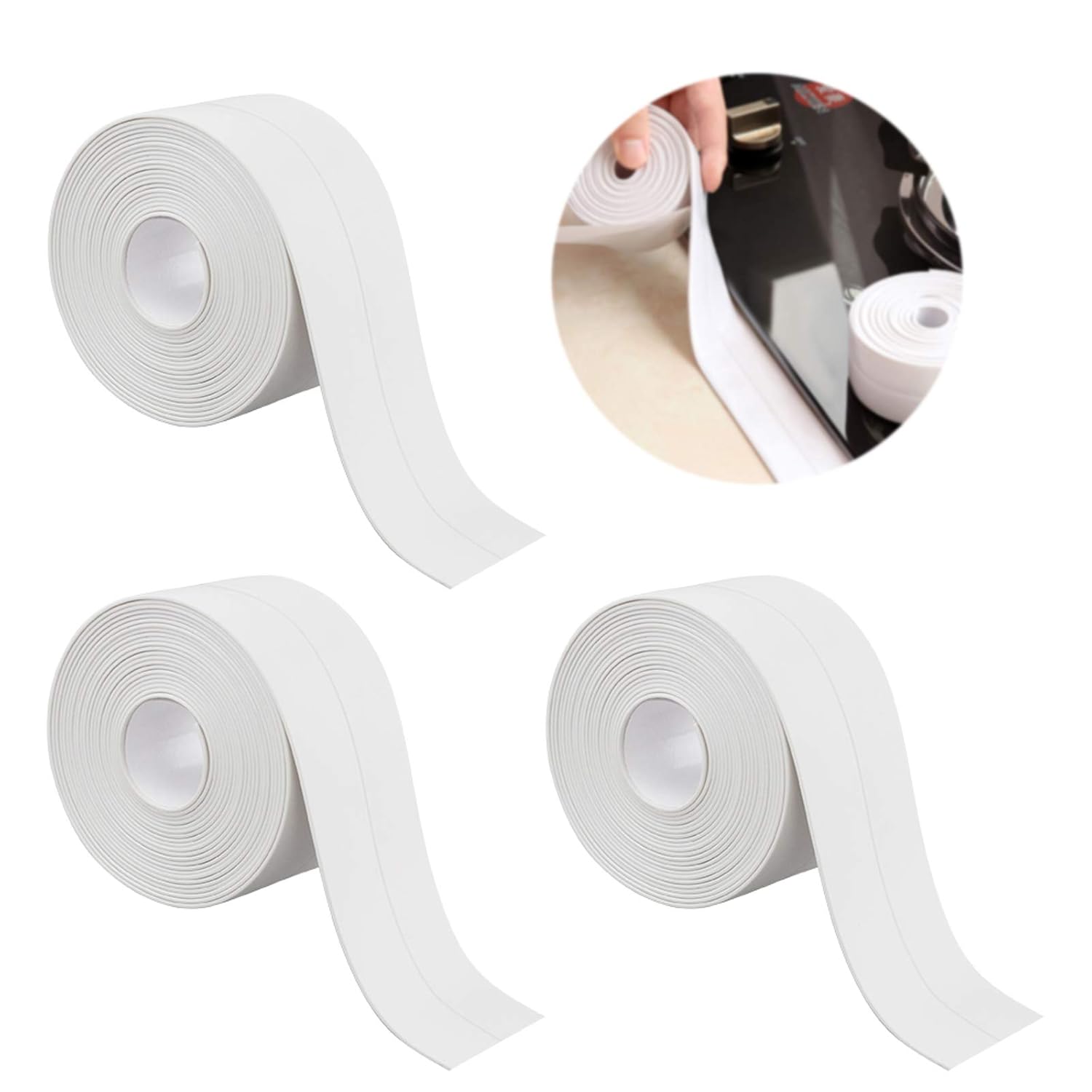 3 Rolls Caulk Strip PVC Self Adhesive Tape, Bathroom Sealant Tape