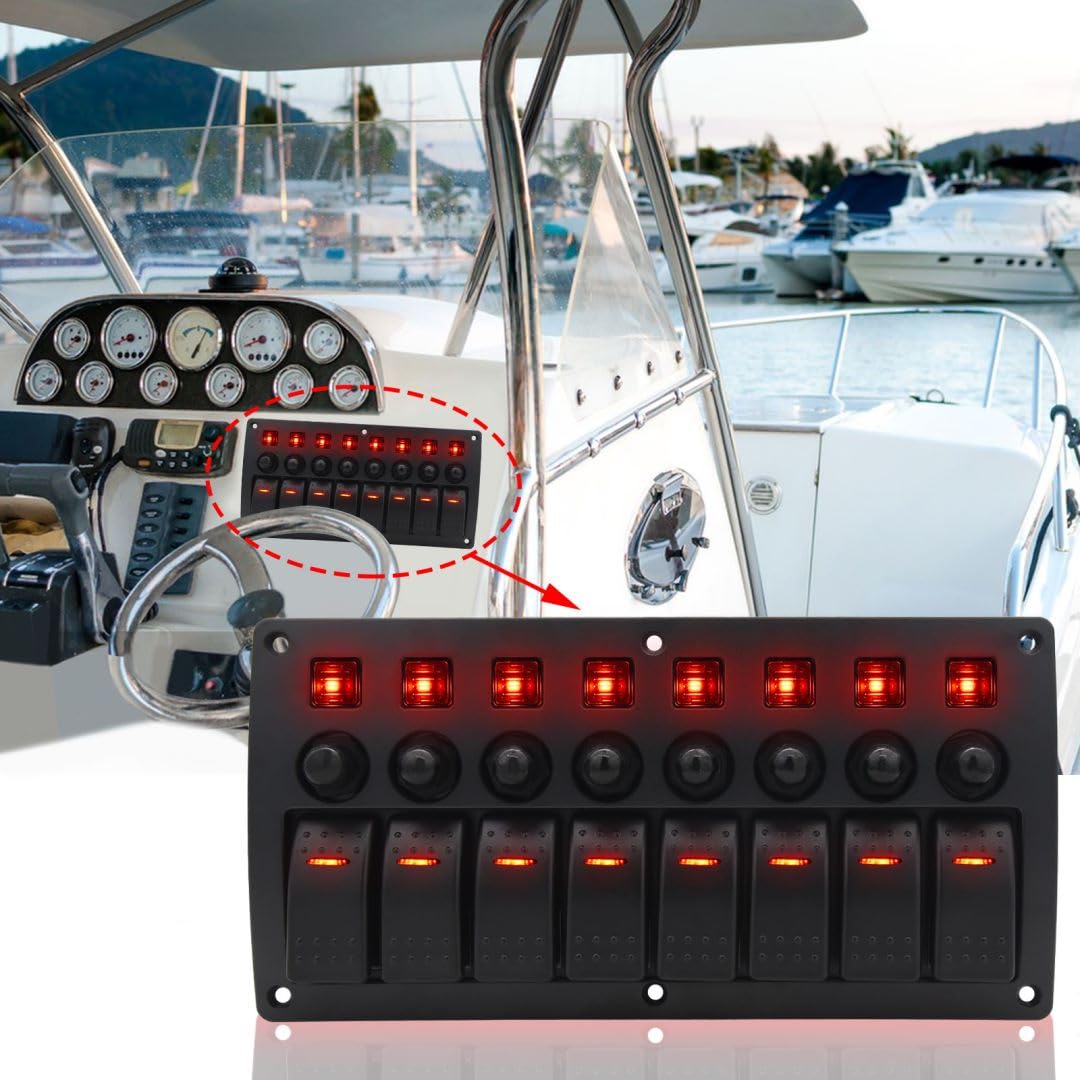 Geloo 12V 24V 8 Gang Panel de Interruptor Basculante Impermeable con Interruptores de Circuito de Protección de Sobrecarga para Coche Barco Marina RV Caravana