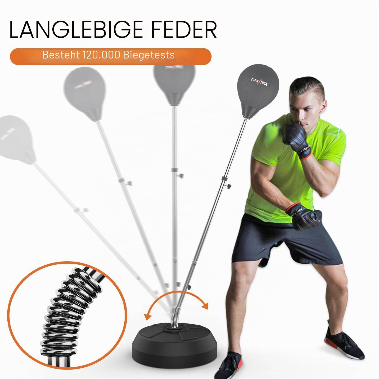 MaxxMMA Freistehender Reflexsack mit Höhen- und Geschwindigkeitsanpassung für MMA, Kickboxen, Muay Thai, Standboxtrainer und Heim-Fitnessstudio