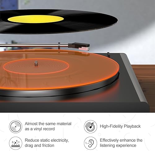 Miniatura 4 de Alfombrilla de vinilo para tocadiscos, antiestático, tensor y bajos definidos, color naranja C - Alfombrilla naranja