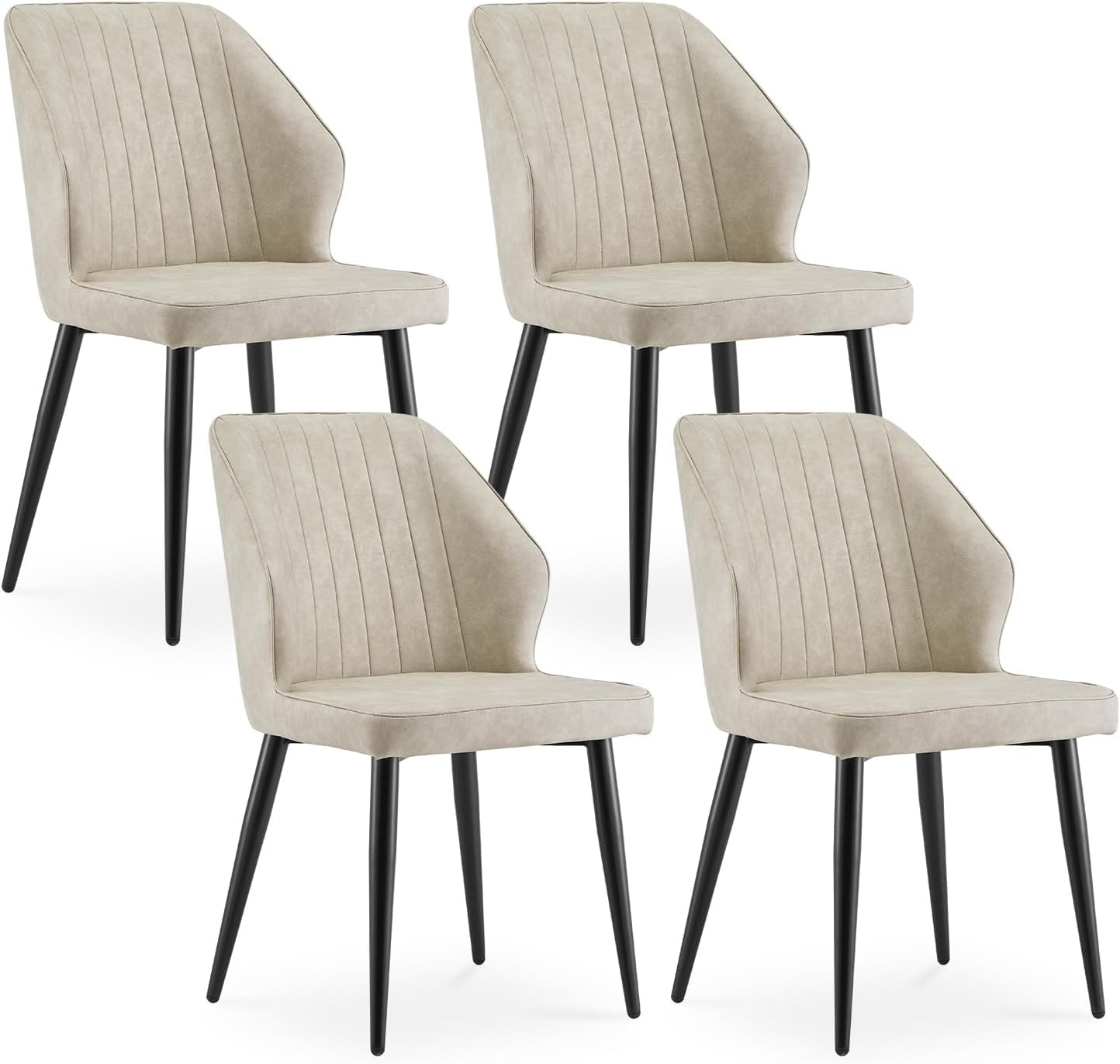 CLIPOP Esszimmerstühle 4er Set Retro Kunstleder Gepolsterter Esszimmerstuhl mit Rückenlehne und stabilen Metallbeinen, Küchenstühle Polsterstuhl für Home Office Möbel (Beige, 4)