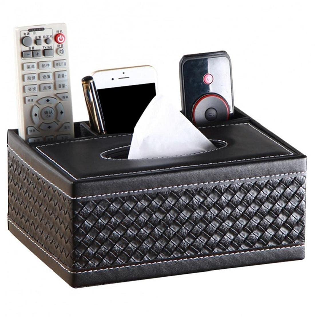 Organisateur de bureau cuir PU support télécommande plumier rangement noir