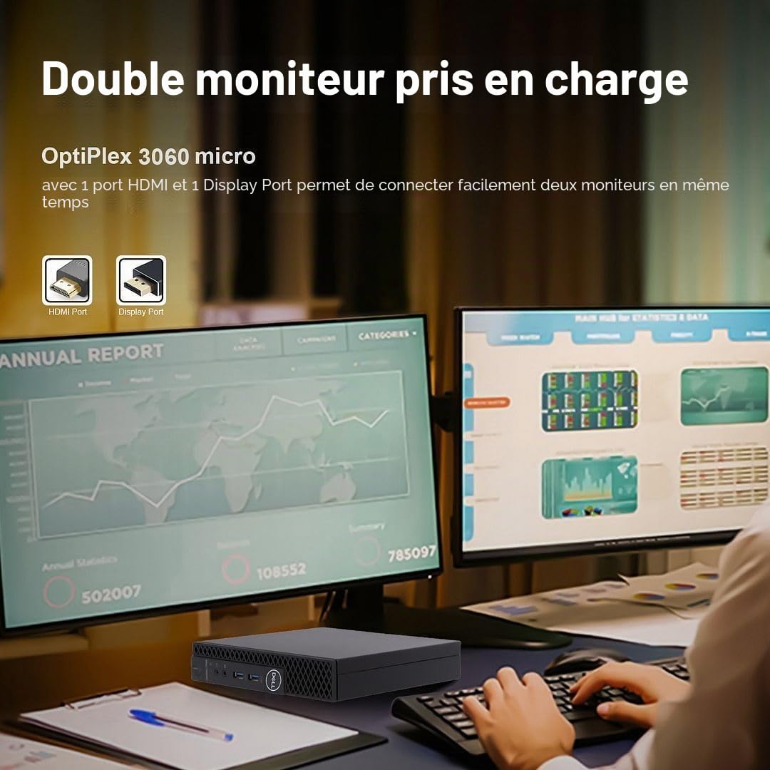 Dell Optiplex 3060 Mini Ordinateur PC Intel Pentium G5500, 8 Go de RAM, 256 Go SSD, Clavier US QWERTY WiFi, Bluetooth, Windows 11 Pro (Reconditionné)