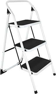 3 Step Stool, Gimify Folding Step Ladder Steel Stepladders Non-Slip Sturdy Steps Wide Pedal with Comfortable Hand Grip for Home Kitchen Garden Office 330 lbs