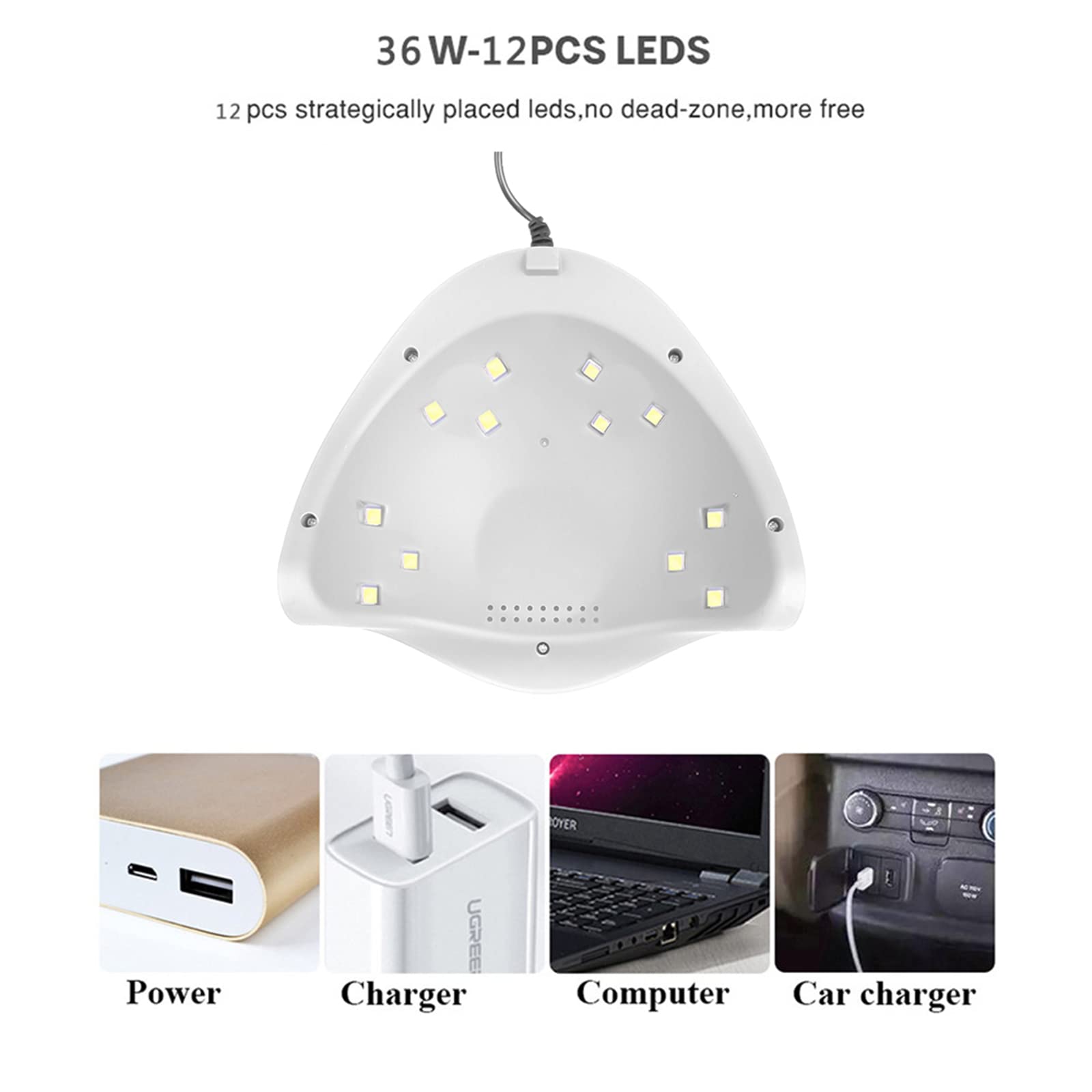 ZYC 36W UV Lampada LED per Unghie per Unghie Lampada per Unghie 12 LED Lampada per Curare Tutti i Gel con sensore USB Carica 60/09 / 120s Nail Art Manicure Tool