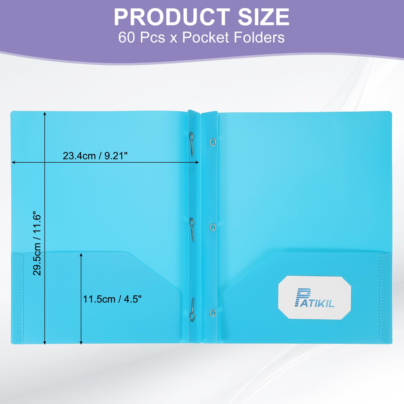 PATIKIL Cartelle Con Graffette, 60 Pcs Cartelle In Plastica Resistente Con 3 Graffette Adatte Per Fogli Formato Lettera Per Documenti Lettere Curriculum, Blu