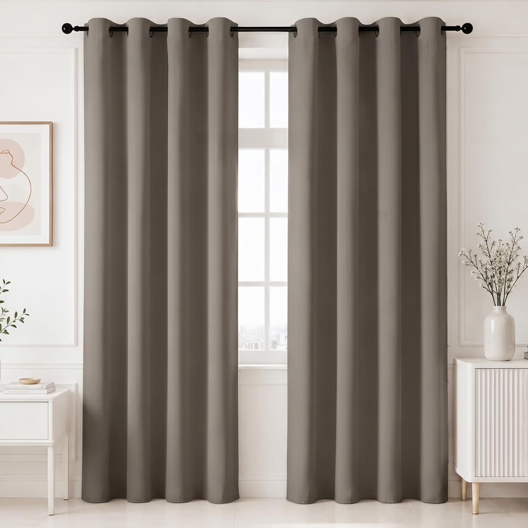 HOMEMONDE Premium Blackout Curtains Door 7 Feet - True Room Darkening Heavy Curtain Pack of 2, Thermal Insulation & Noise Reduced Drapes 84 Inches Long - (Urban Ash, 213 x 118 CM)
