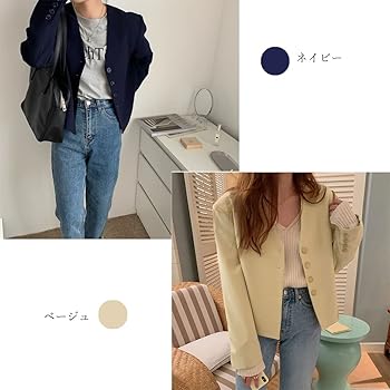 Amazon | 【ネイビー】レディース アウター ノーカラー Amazon | 【ネイビー】レディース アウター ノーカラー