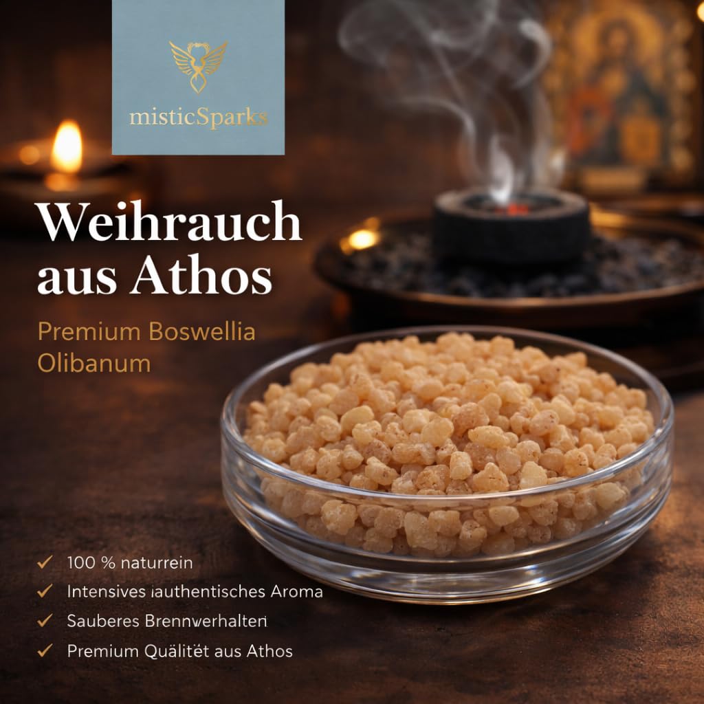 Weihrauch aus Athos – 100% Naturreines Boswellia Olibanum Räucherharz – Original Orthodoxer Kirchenweihrauch zum Räuchern auf Kohle – Klein, Mittel oder Grob (250g, Mittel)