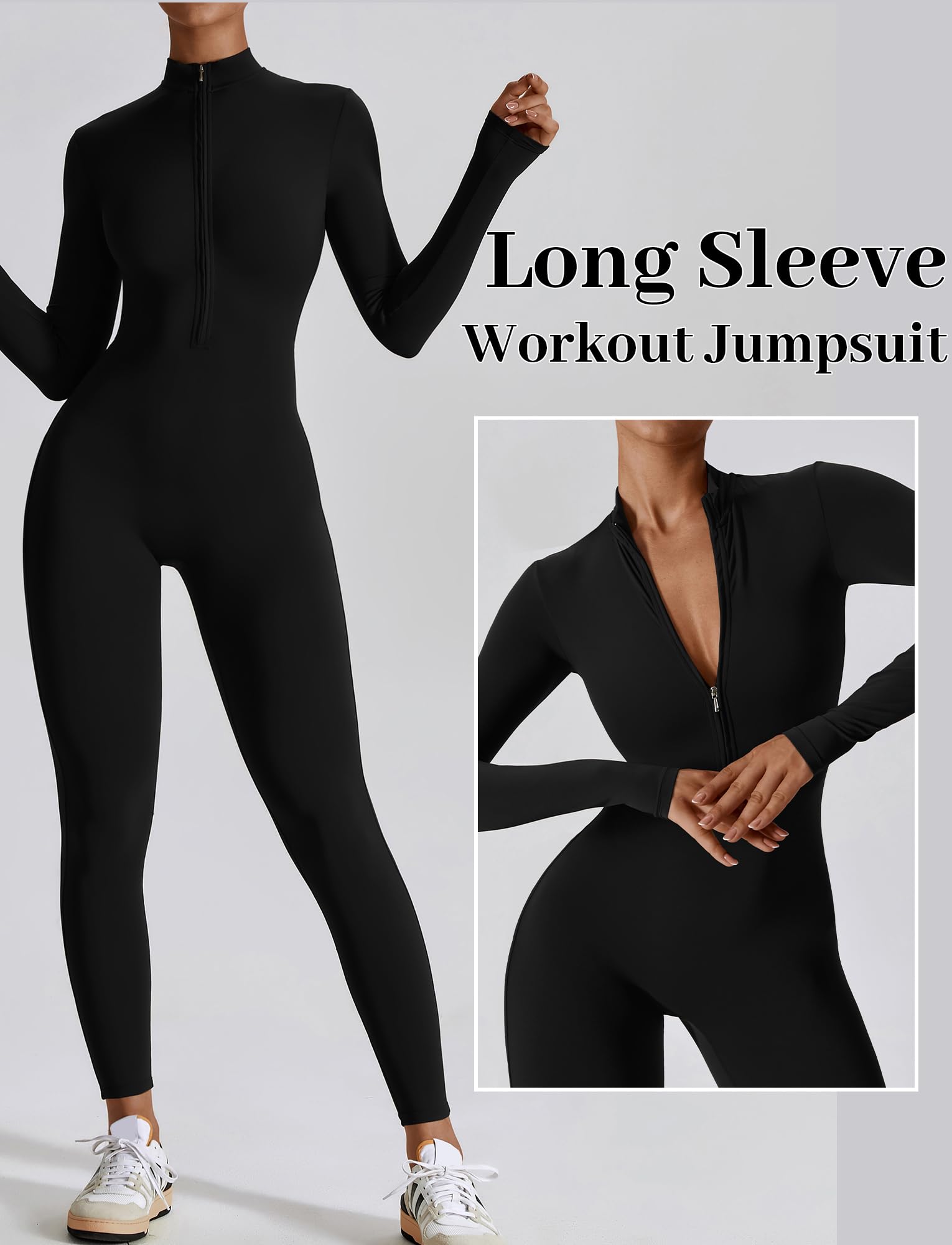 SEAUR Enterizo de yoga para mujer, largo y deportivo, body ajustado con cremallera de 1/2, mameluco de una pieza para gimnasio, fitness, correr, S-XL