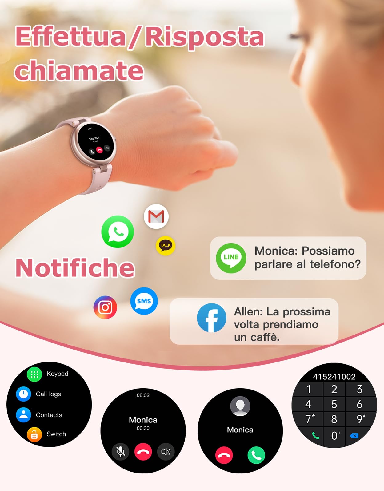 SHANG WING ​​Smartwatch Donna Piccolo Rotondo Risposta Chiamate per Android iOS Orologio Contapassi Cardiofrequenzimetro da Polso Saturimetro Orologio Fitness Notifiche 100+ Modalità Sportive