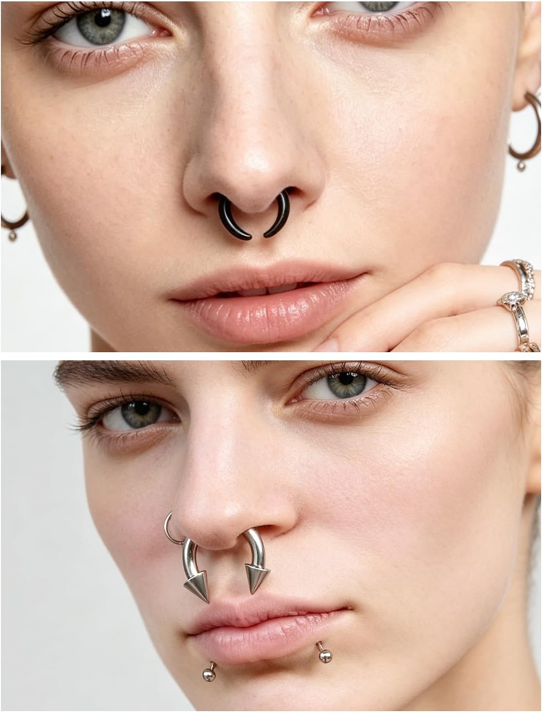 Septum Stretching Kit Big Nose Piercing Rings Stretched Jewelry for Women Men 14g 12g 8g 6g 4g Acrylic Pincher Taper Surgical Steel Internally Threaded Horseshoe
