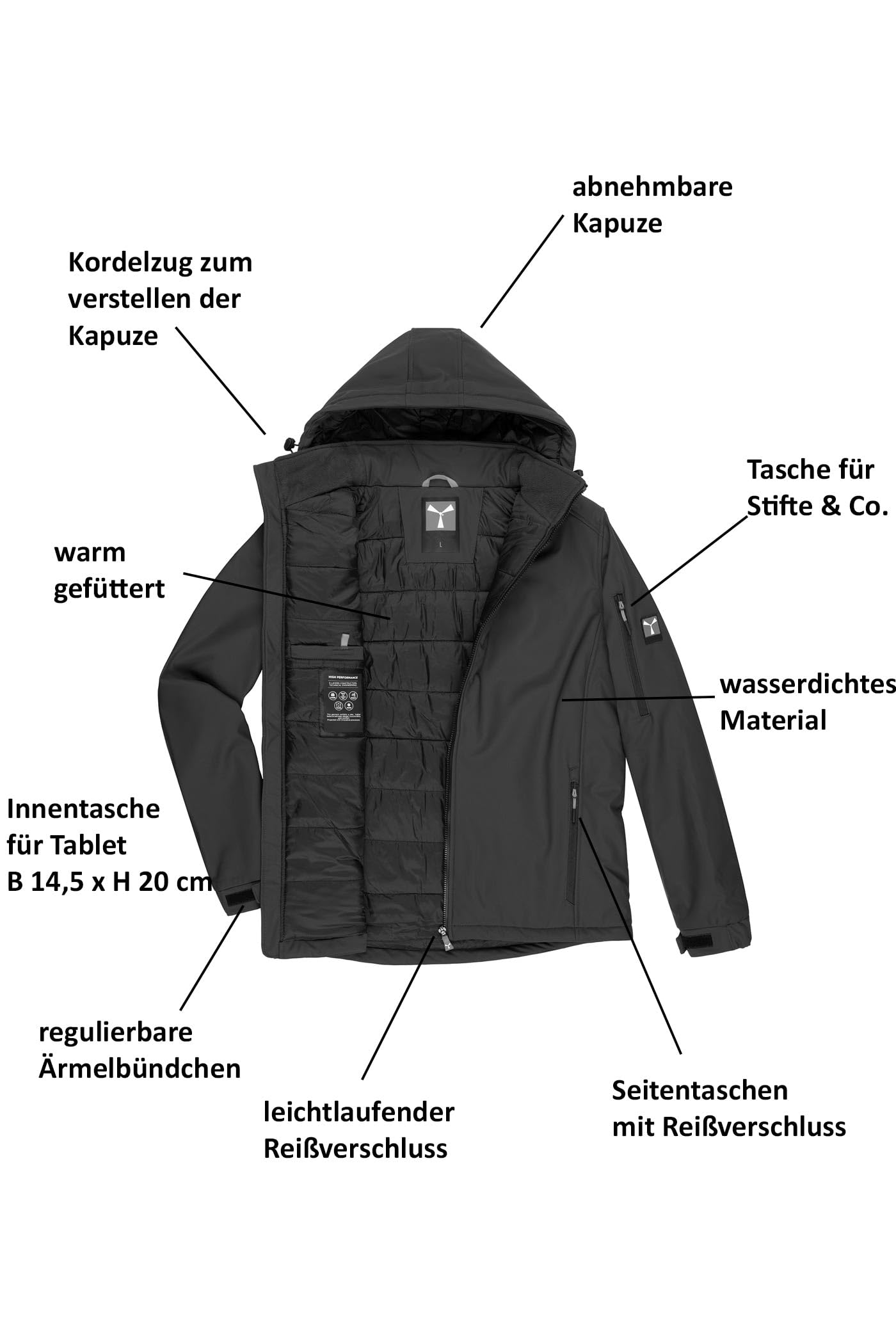 Herren Softshell Winterjacke - wasserdicht, gefüttert, winddicht - Outdoorjacke Arbeit Militär Jagd - Regular Fit Softshelljacke mit abnehmbarer Kapuze - atmungsaktive warme Arbeitsjacke S-5XL