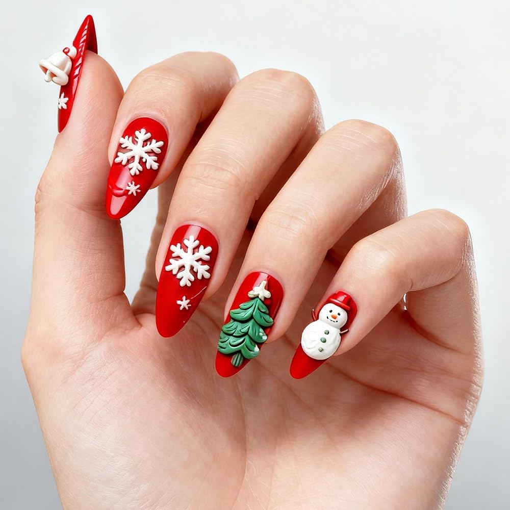 3D Gel Nail Art Christmas Mold Christmas Silicone Molds for Nails Design Silicone Nail Molds Xmas Tree Snowflake Snowman Nail Charm Molds Winter Nails Charms Carved Stencils DIY Manicure Templates