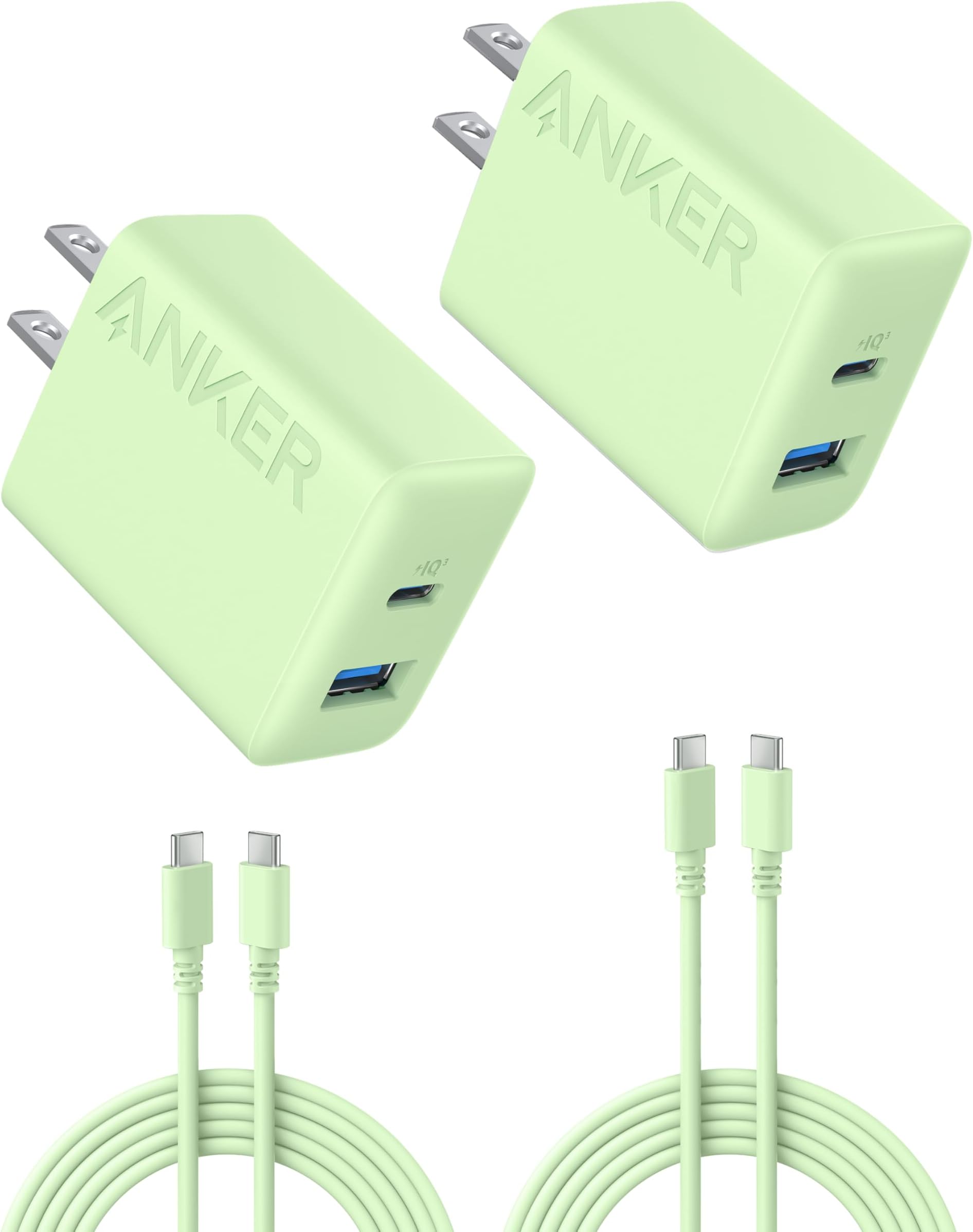 Anker iPhone 17/16 Charger, 2-Pack 20W Fast USB C Charger Block, for iPhone 17/16/16 Pro Max/15 Series/iPad Pro and More (Green, 2 Pack & 2 Cable)