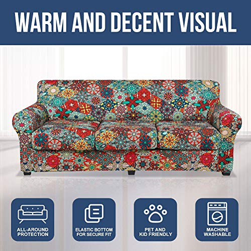 Hyha Couch Cover, Sofa Covers, Floral Pattern, Stretch, Printed, 4 Pieces, Sofa Slipcovers, For 3 Separate Cushion Couch Sofa, Washable Furniture Protector For Dogs (Sofa, Diamond Mandala) #TOP7