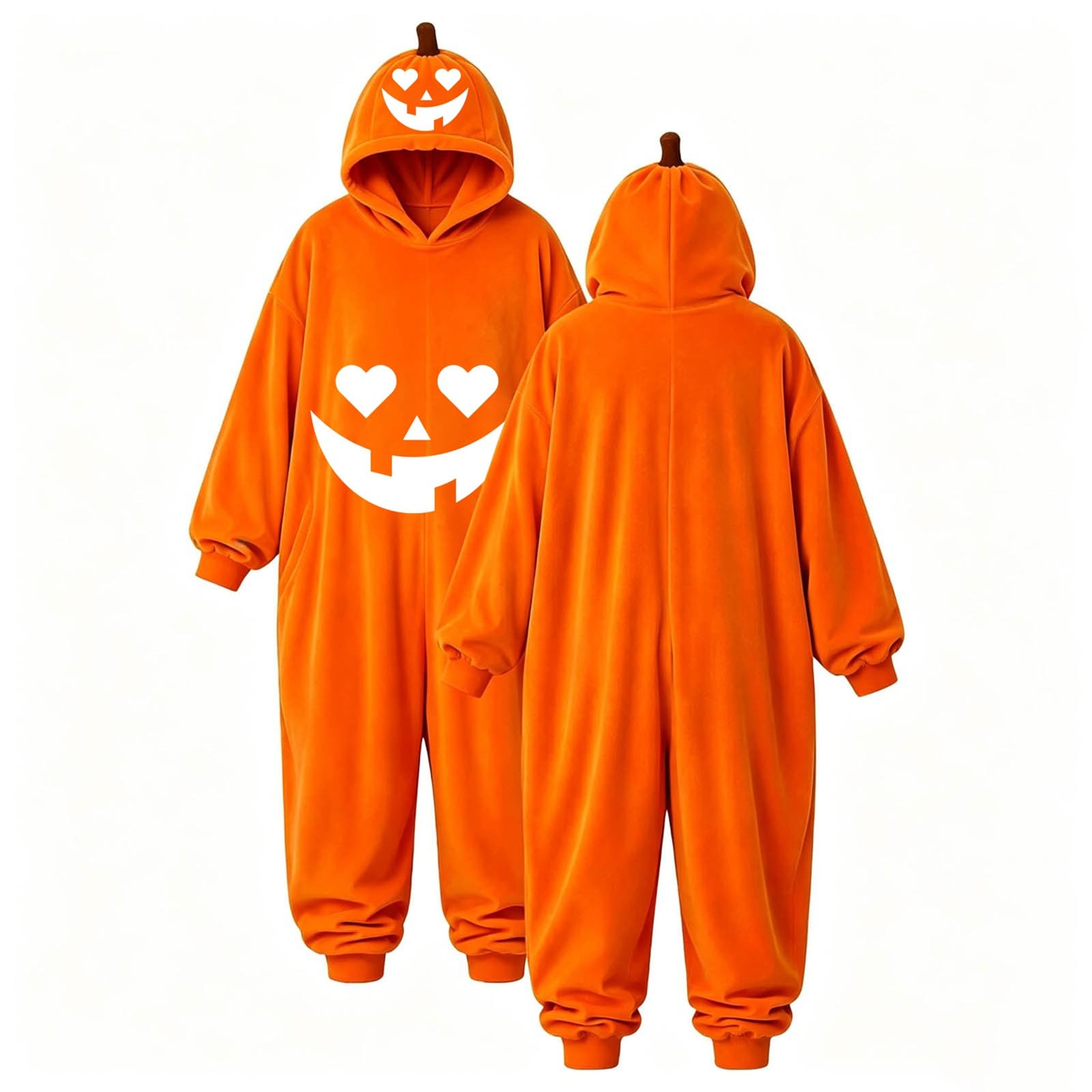 Pigiama Halloween Adulto Tuta Zucca Intera con Cappuccio Cosplay Look Cosplay Originale, Pigiama Halloween Adulto, Tuta Zucca con Cappuccio per Eventi Speciali