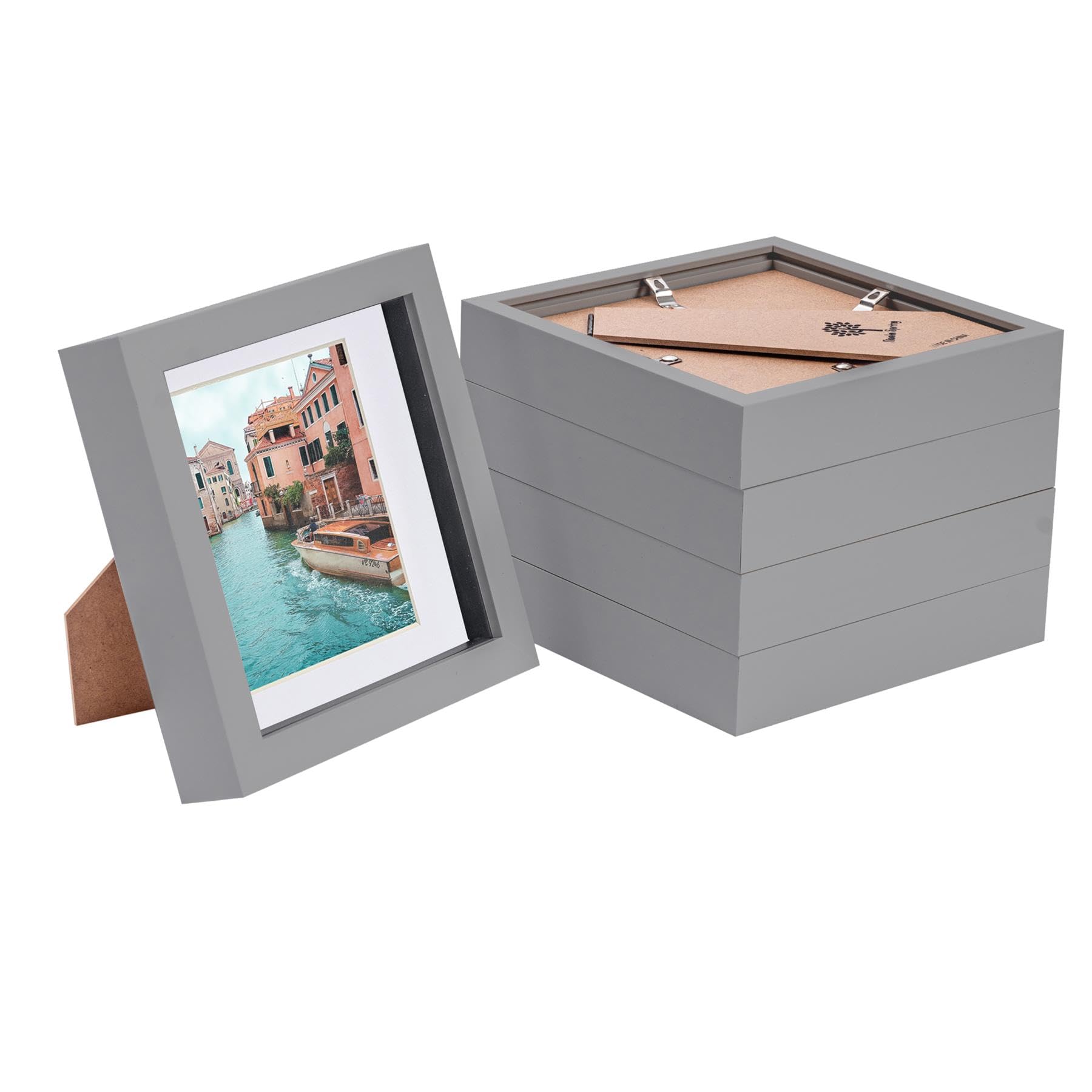 Nicola Spring Grey/White 5X 6'' X 6'' Acrylic Shadow Box Frame - 4'' X 4'' Mount - Deep Glass Photo Picture Flower Craft Memory Wall Display