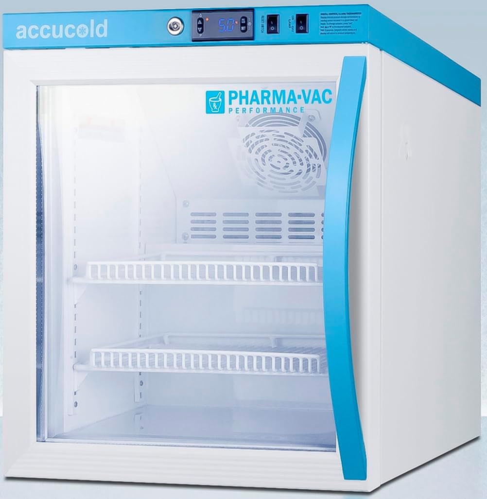 Summit Appliance Accucold ARG2PV456LHD Performance Series 2 Cu.Ft. Glass Door All- Refrigerator, White, Auto Defrost, Access Port, Password Protection, Interior light, 22.25" H x 18.5" W x 23.25" D