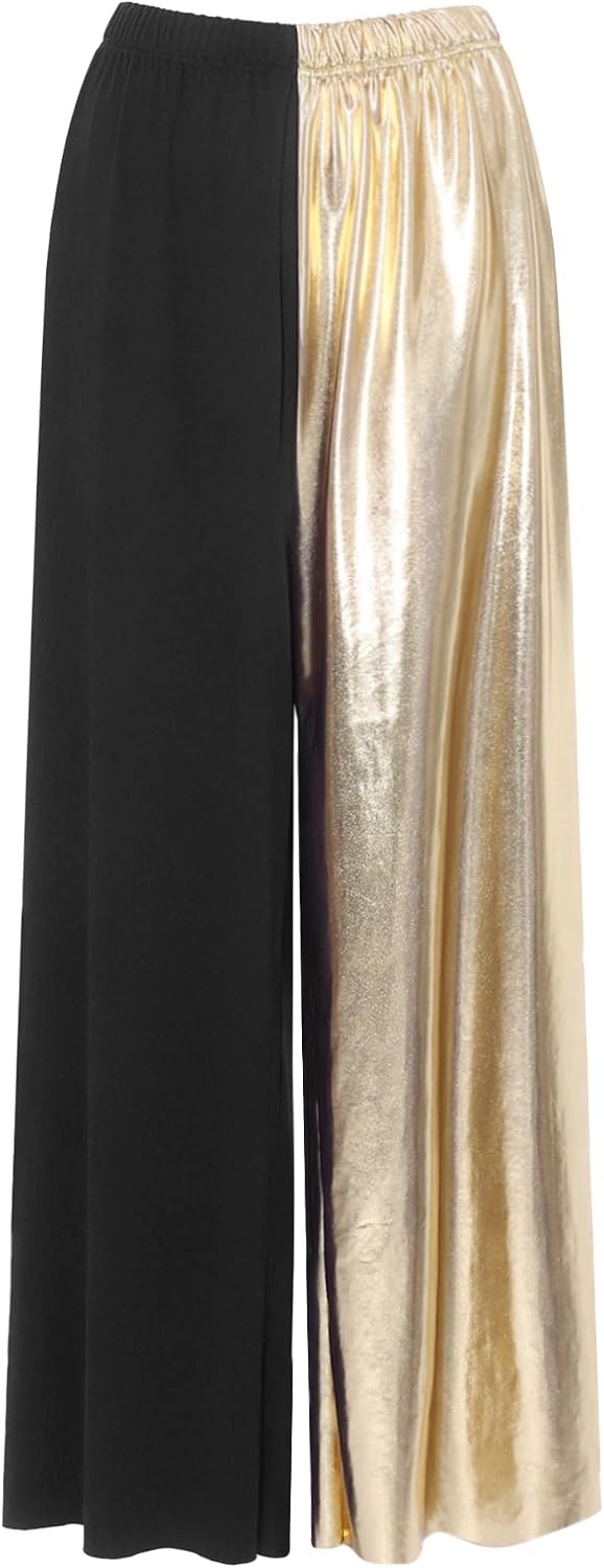 FEESHOW Women's Metallic Praise Dance Pants Color Block Wide Leg Pants Celebration of Spirit Trousers