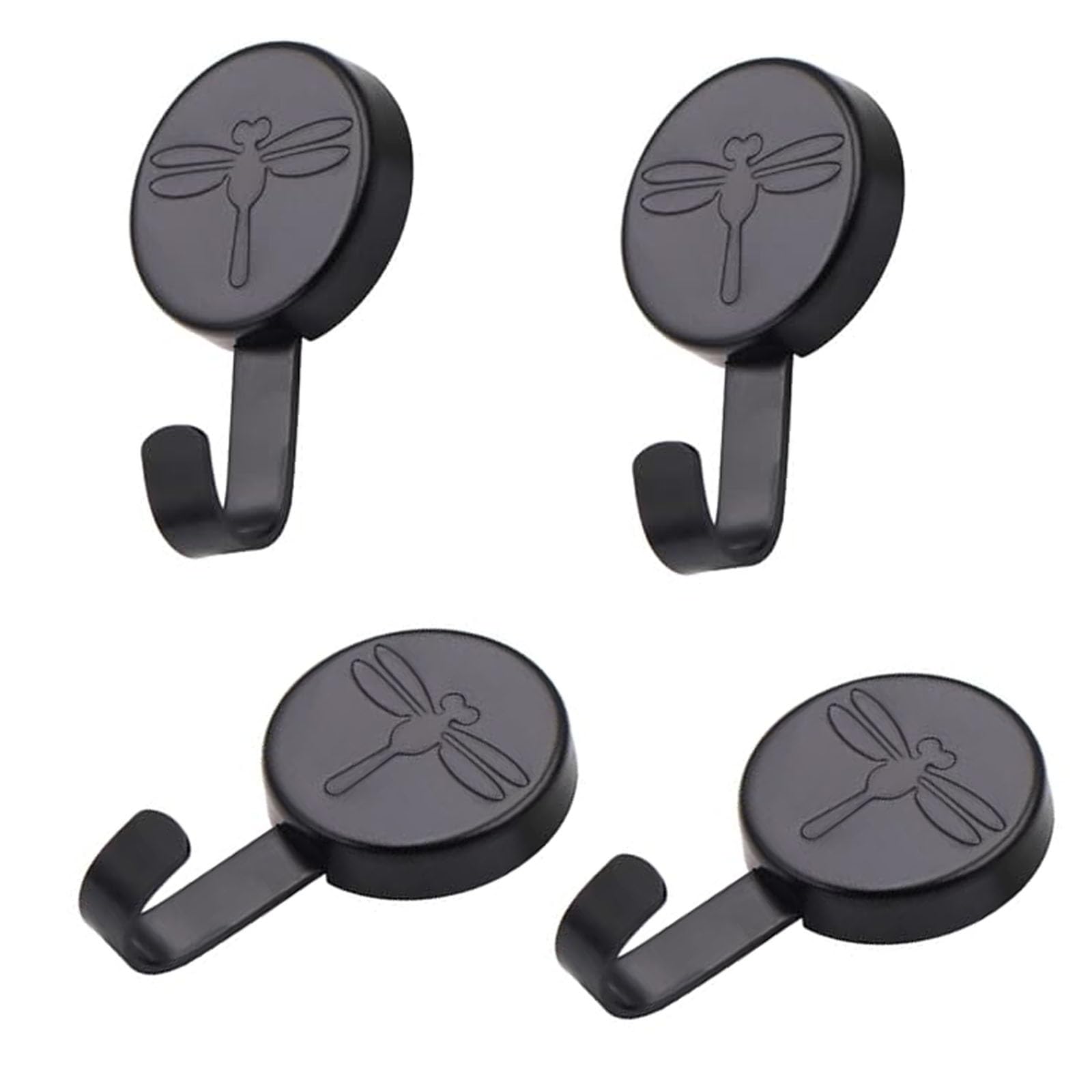 TONGNENGLIU Dragonfly Pattern Magnetic Hooks Heavy Duty,New Upgraded Neodymium Black Magnet Hook Strong Magnetic Hooks Holder for Hanging Kitchen Locker Classroom Cruise Cabins (Black 4 Piece)