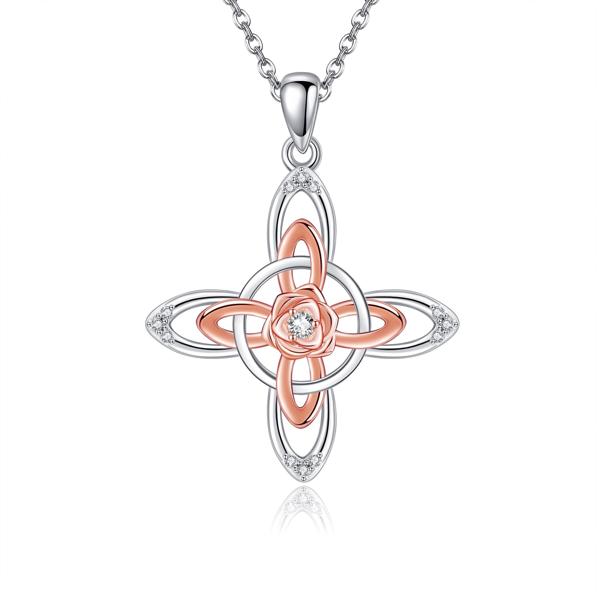 DAYLINLOVE Hexenknoten Halskette 925 Sterling Silber Nudo De Bruja Plata Hexenknoten mit Rose Halsketten Hexenschmuck für Frauen Mutter Ehefrau