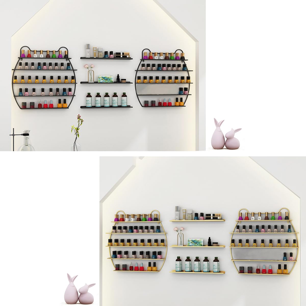 Organizzatore per Smalti per Unghie, Scaffale Combinato per Riporre Oli Essenziali, Espositori per Bottiglie di Trucco Supporto per Smalto per Unghie, per Salone di Bellezza E Casa,Nero