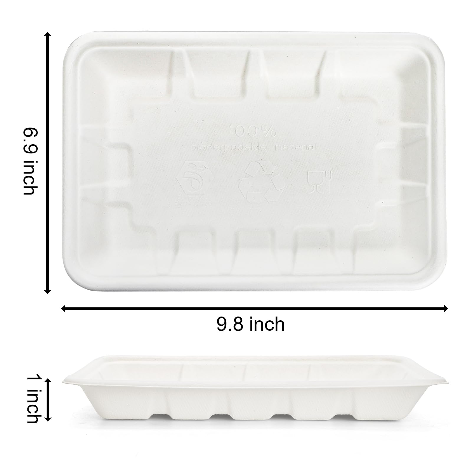 Lawei Confezione da 100 piatti di carta rettangolari profondi 22,9 x 17,8 cm, usa e getta, bianchi, compostabili, resistenti, in bagassa, per tacos, dessert, snack, insalata, matrimoni, compleanni