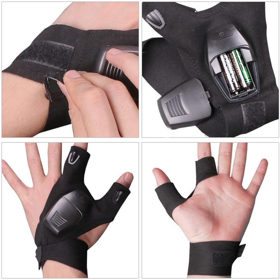 Night Lighting Fishing Outdoor Sports Gloves with LED Flashlight Portable Lighting Tools Fingerless Lighting Gloves