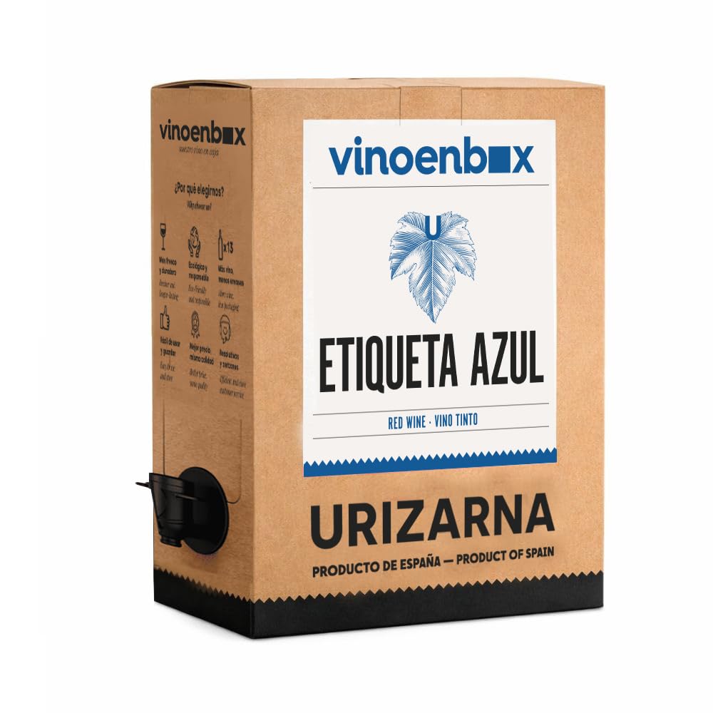 Vinoenbox - Vino Etiqueta Azul Tinto Bag in Box 15L | Crianza 12 meses barrica | Caja con grifo, larga conservación | Ideal para consumo diario (equivale a 20 bot.)
