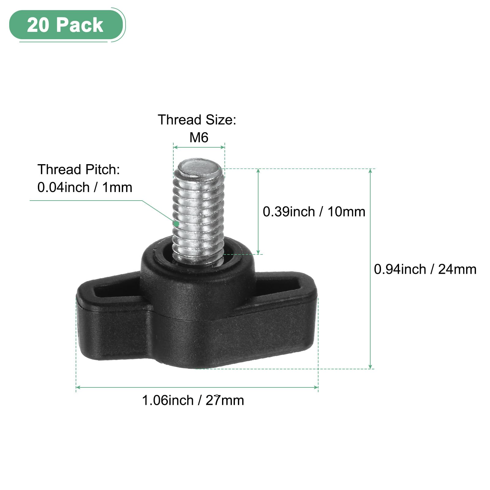 M METERXITY 20-Pack Thumb Screws, M6x10mm Tee Wing Knobs - Image 3
