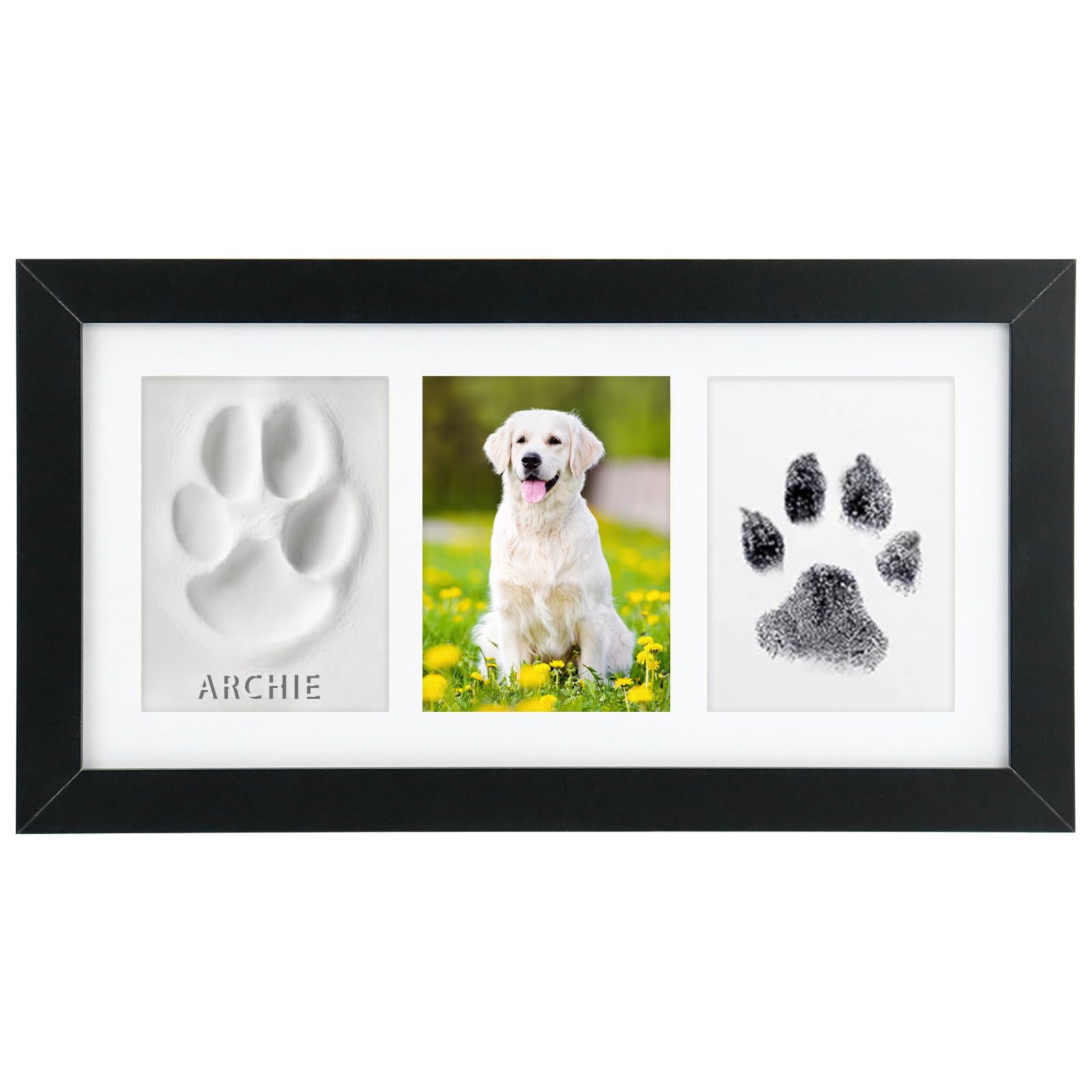 Paw Print Frame Kit, Dog Paw Print Kit with No Toxic Clay & No Mess Ink Pad, Pet Paw Print Impression Kit with Customization Tool, Wooden Pet Memorial Frame,DIY Dog Lover Gifts