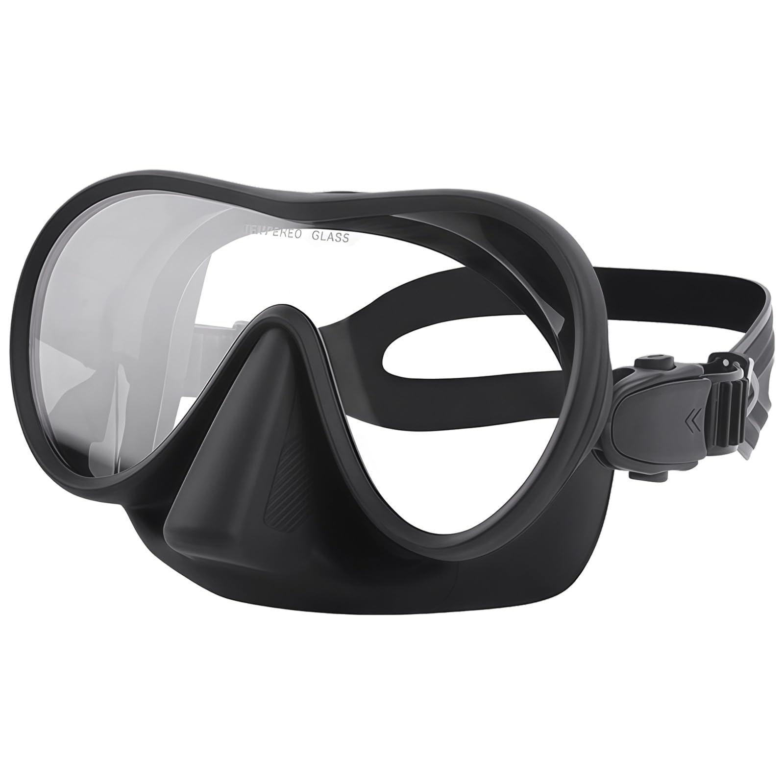 Tauchmaske, rahmenloses Panorama mit Einzellinse, Scuba Shield mit Anti Fog, komplett schwarz, Flüssigsilikon, Schnorchel und Schwimmmaske, 4,2 x 6,2 Zoll, gehärtetes Glas, für Erwachsene