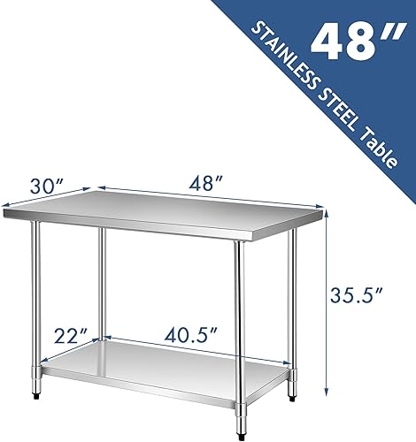 Miniatura 3 de PETSITE Mesa de trabajo de acero inoxidable de 48 x 30 pulgadas, estación de preparación de cocina comercial resistente con estante inferior